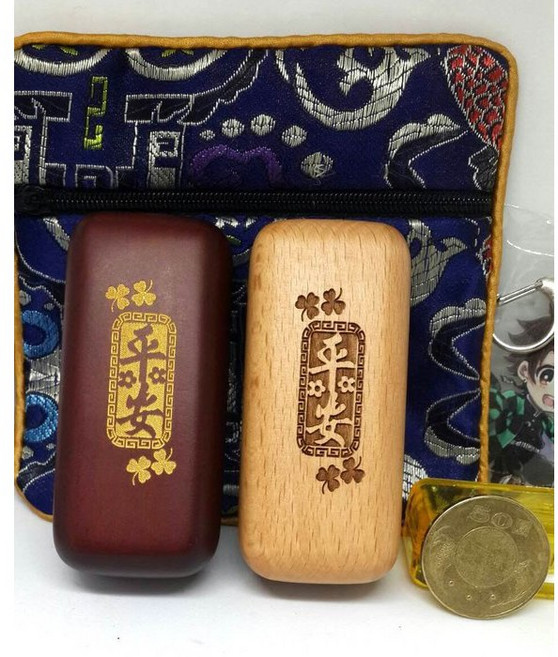 印章收納 木盒 雷射雕刻 平安印章盒 印鑑盒 圓章方章適用, 原木色, 1個