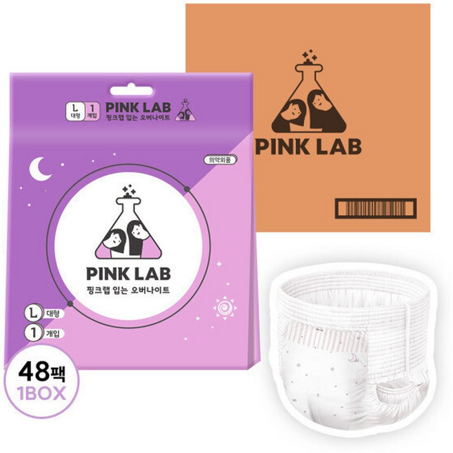 핑크랩 입는 오버나이트 생리대 대형 23시 전 구매 시, 1매, 48개