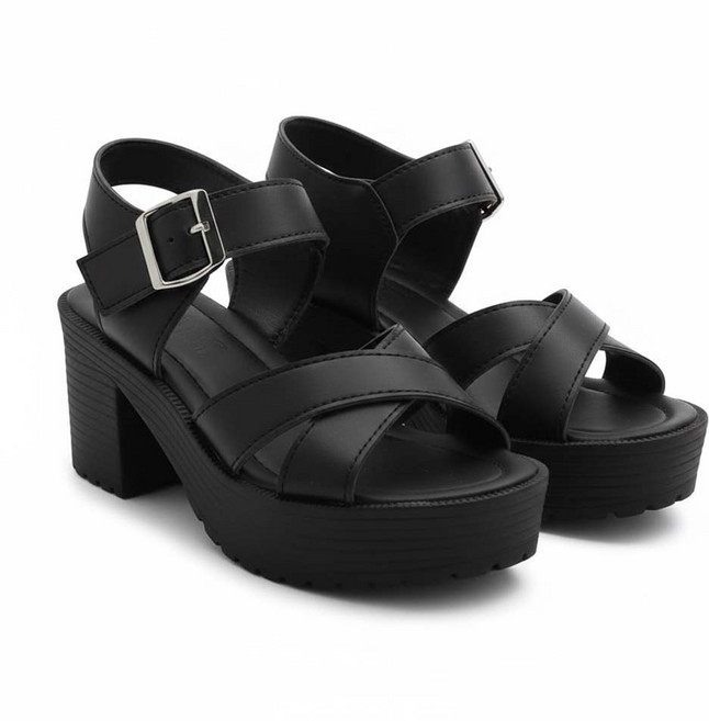 여성 발목 벨크로 근무화 통굽 샌들 빅사이즈 키높이 샌들 7cm