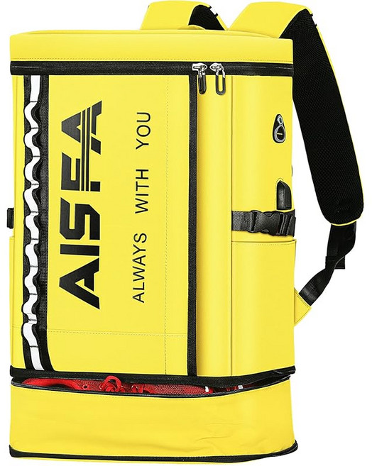AISFA 배낭 남자배낭 스퀘어 백팩 방수 17인치 PC 비즈니스 랩탑 가방 USB 충전 포트 포함 30L 아웃도어 여행 방재 통근 신발/도시락 수납 (옐로우)