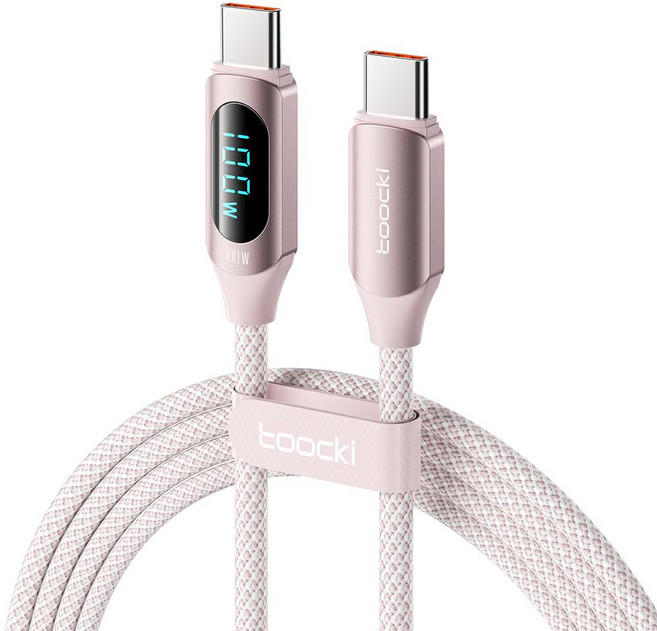 TOOCKI 알루미늄 합금으로 디스플레이 C-C 100w 고속 충전케이블, 2m, 핑크, 1개