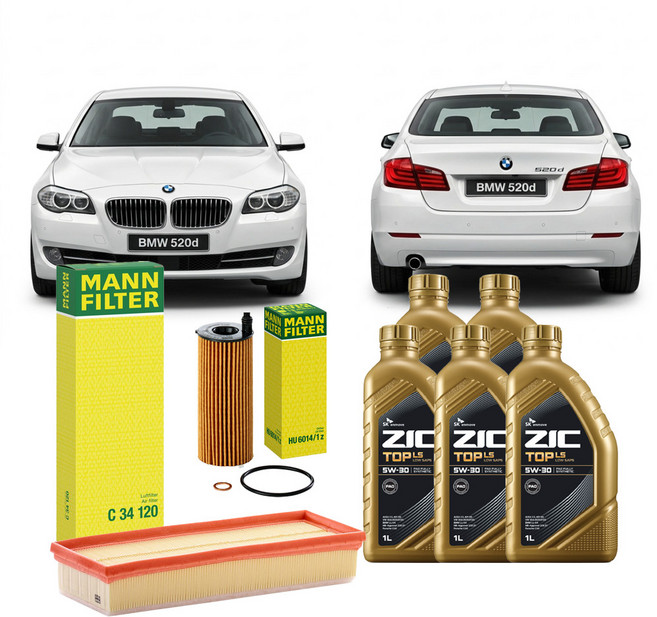 BMW 5시리즈 520d 14.07-17.02 F10 F11 B47D20 디젤 엔진오일세트 만필터+지크탑, 차량 정보 확인하였습니다.