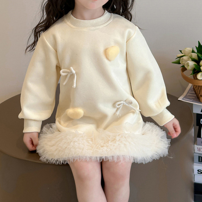 더그랜 여아 하트 리본 입체 와펜 튜튜 원피스 샤 스커트