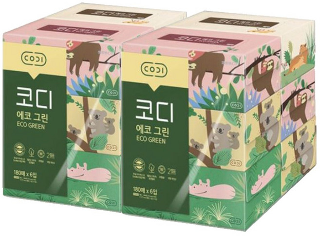 코디 에코그린 각티슈 180매 6입x2팩, 12개