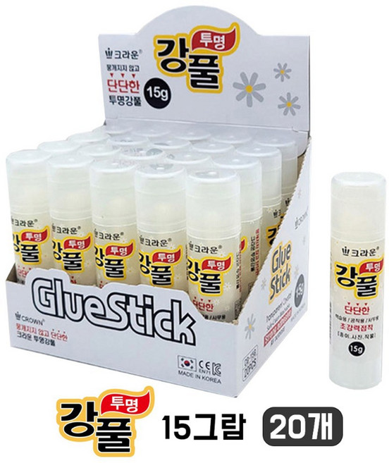크라운 투명강풀 국산 고체풀, 20개, 15g
