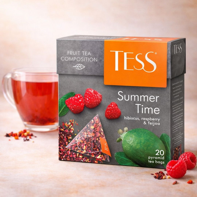 Tess Black Tea Hibiscus & Raspberry & Feijoa 홍차 히비스커스 라즈베리 페이조아, 4개, 20개입, 36g