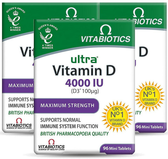 비타바이오틱스 울트라 비타민D3 4000IU 맥시멈 스트렝스 미니타블렛 Vitabiotics Ultra VitaminD3, 96정, 3개