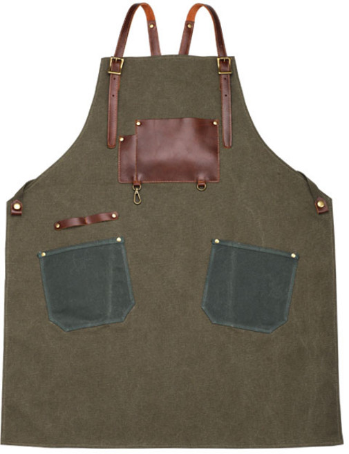 지루크렛 캔버스 가죽주머니 앞치마, 캔버스 가죽주머니 앞치마(카키), 1개