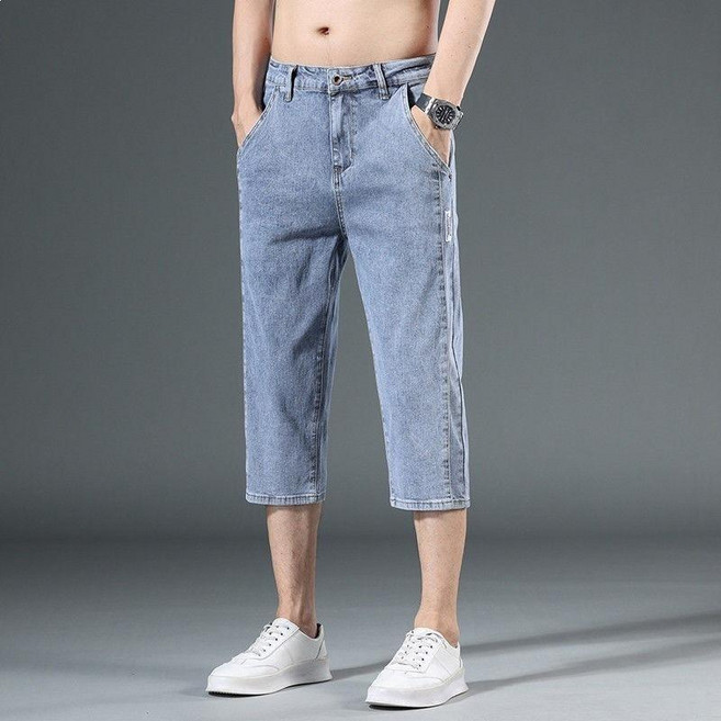 洁白 男士牛仔短褲 寬鬆七分褲