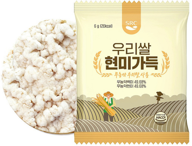 SRC 무설탕 무농약 우리쌀 현미가득(뻥튀기 쌀과자 건강간식), 40개, 6g