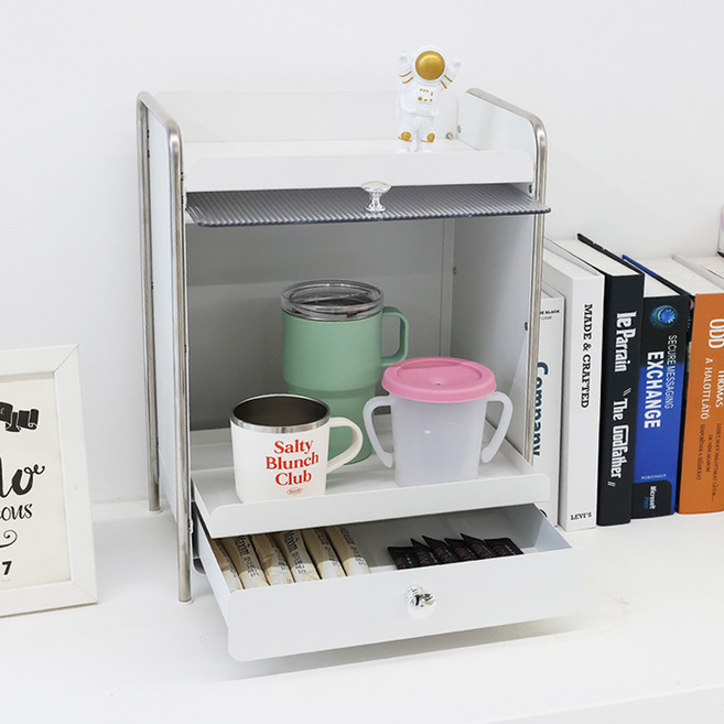 HK.sell 디키 다용도 홈카페 수납 슬라이드 서랍형 정리대, 화이트, 1개