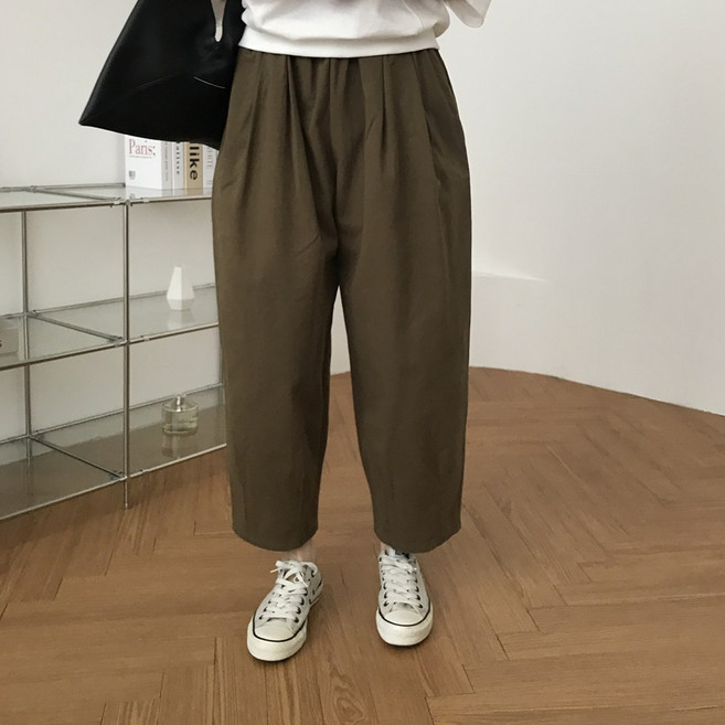 럭키제이 핀턱 통 배기 팬츠 면 빅사이즈 코튼 바지 여성용