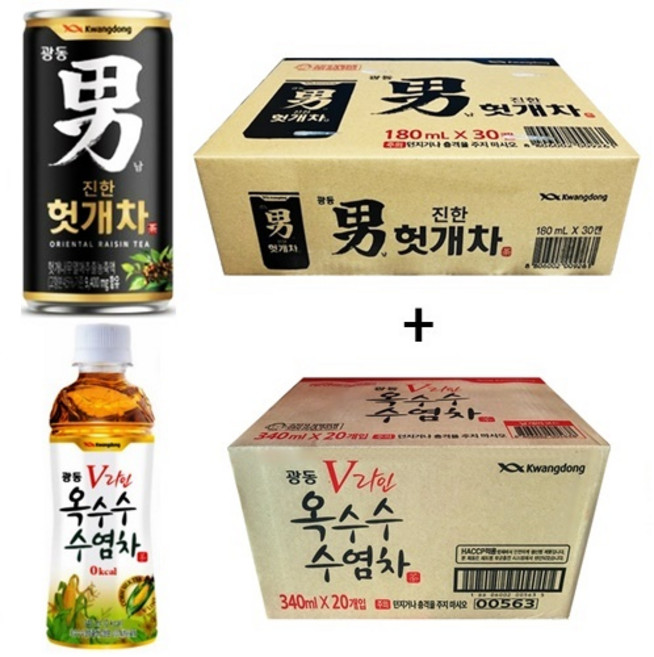 광동 힘찬하루 헛개차 180ml(30캔) + 광동 옥수수수염차 340ml(20pet), 50개, 180ml