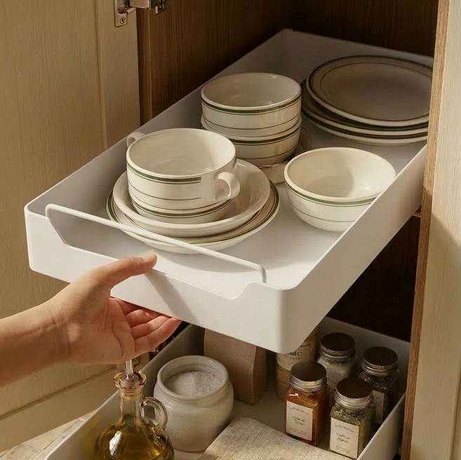 포니홈 무타공 주방 슬라이딩 선반 싱크대 하부장, 1개, 화이트