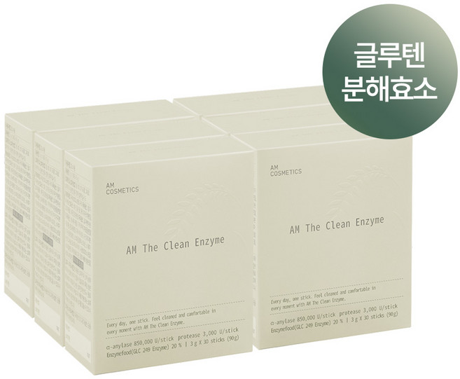 [공식몰 정품] [85만 최대함량] 에이엠 더 클린 효소 탄수화물 분해 프로바이오틱스 17종 유산균 글루텐분해효소 1Box (3g 30포), 6개, 90g