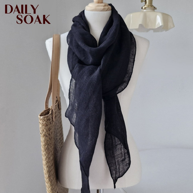 데일리쏙 린넨 100% 여름 에린 무지 롱 스카프 단색 천연 마 머플러