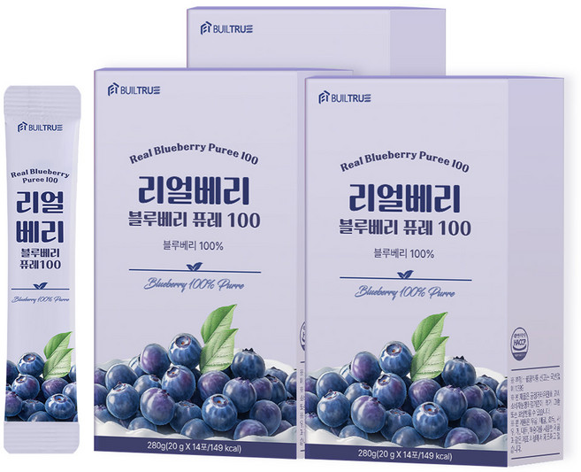 빌트루 리얼베리 블루베리 퓨레 100 스틱 즙, 42개, 20g