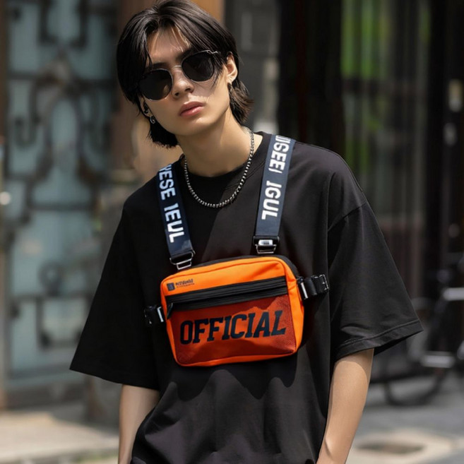 라이더 전용 오토바이 배달 조끼 가슴 가방 체스트백, 오렌지