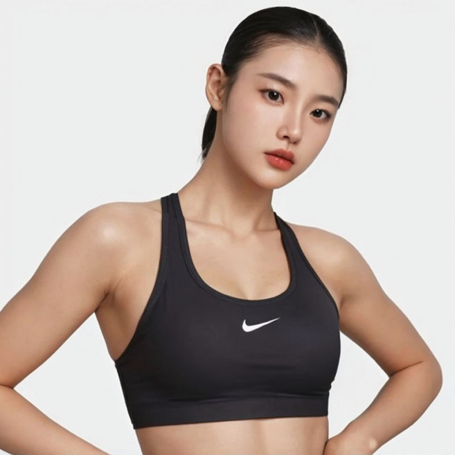 나이키 스우시 스포츠브라 여성 미디엄 서포트 브라탑 AM-6822 검정 요가 필라테스 운동복