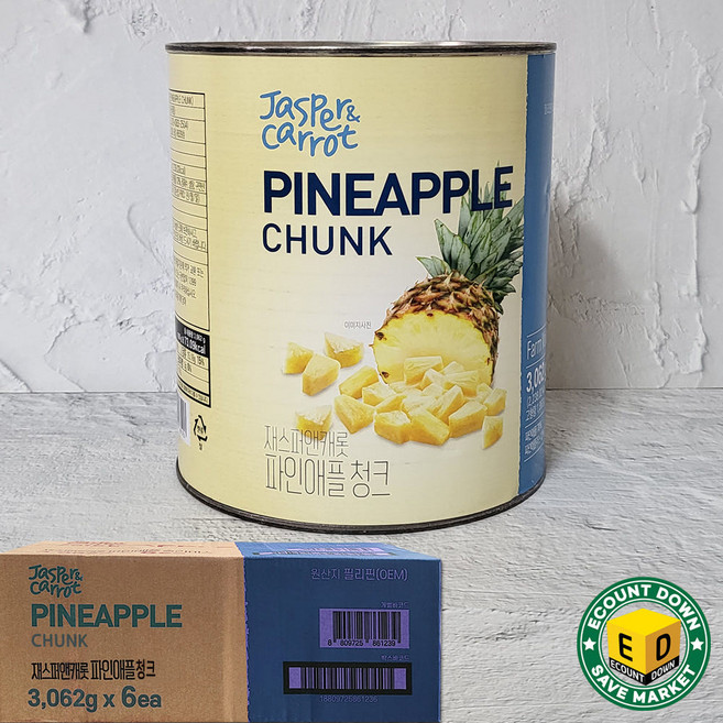 대량 청크 파인애플 통조림 3kg/6개 업소용 미니 조각, 6개, 3kg