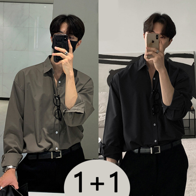 BIKASU 남자 비즈니스 기본 긴팔 빅사이즈 셔츠 루즈핏 캐주얼 와이셔츠