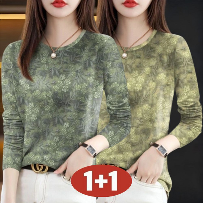 오스틱니 (완전 편한) 2026 NEW [1+1] 초특가 여성 봄가을 날씬해 보이는 라운드넥 겨울 긴소매 티셔츠 캐주얼 긴소매 플예쁜 코디 외출 간절기
