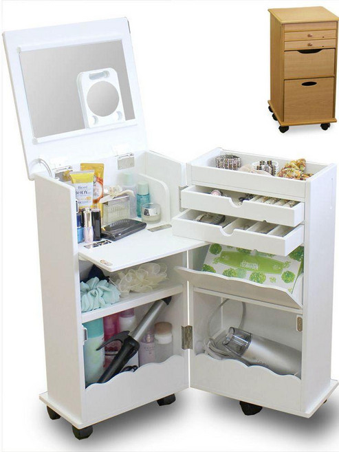 이동식 화장대 테이블 원룸 화이트 보관함 미니 서랍형, 완제품 조립 완료, 화이트 로우