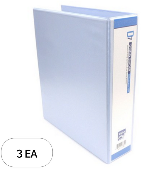 알파 투명 D링 바인더 A4 3공 7cm, 혼합 색상, 3개