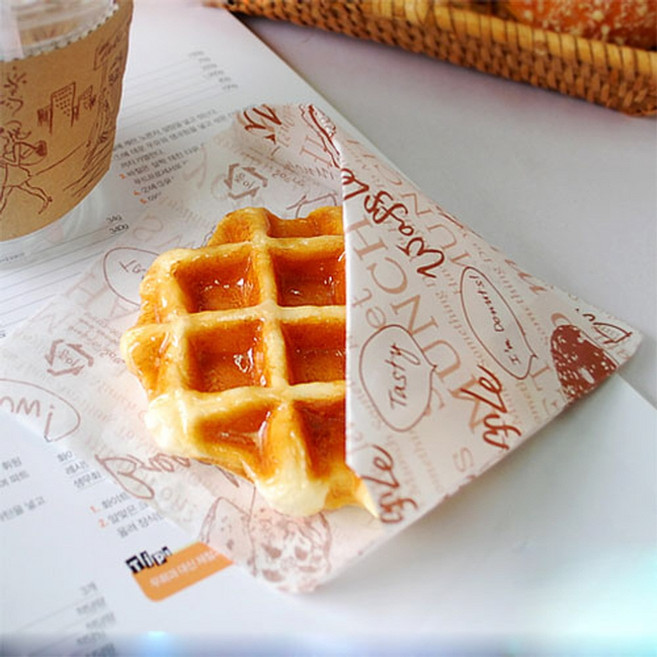 갈색 와플봉투 10장 (코팅지 18x18 Waffle) 햄버거 포장지
