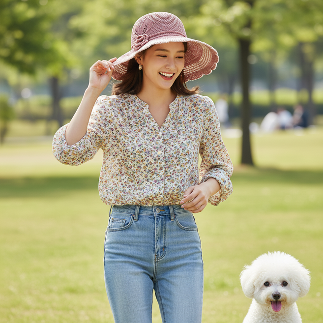 까미노루시 자외선차단 챙넓은 벙거지 여름 밀짚모자