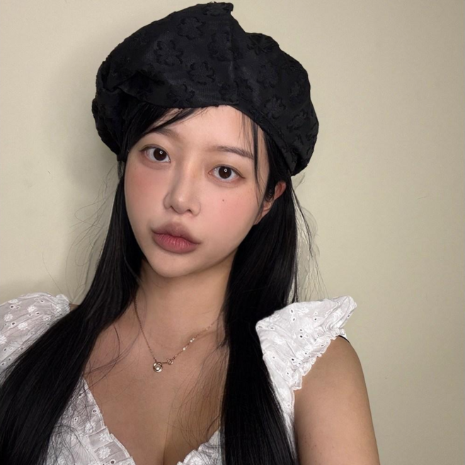 드리뮤즈 여성 국내제작 왕 리본 플라워 펀칭 봄 여름 가을 베레모 화가모자