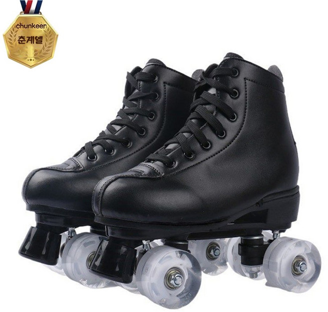 인라인스케이트 2열 롤러 스케이트화 남녀 화이트 반짝반짝 롤러스케이트 초보자, C03-블랙색 발광아님, 1개