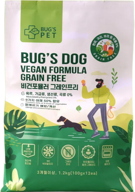 벅스펫 NEW 벅스독 비건포뮬러 그레인프리, 저알러지, 1.2kg, 1개