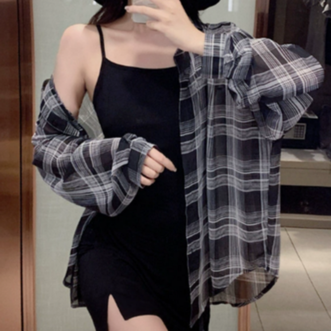 테라비브 여성 여름 체크 셔츠 블라우스