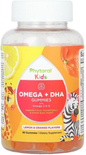 Phytoral 어린이용 오메가 + DHA 구미젤리 오메가3-6-9 함유 레몬 & 오렌지 구미젤리 60개, Phytoral어린이용오메가DHA구미젤리오메가369함유, 1개 - 쿠팡
