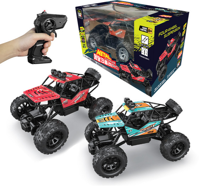 어린이RC카 메탈 록몬스터 무선조종 오프로드 자동차장난감 서스펜션, 블루, 1개