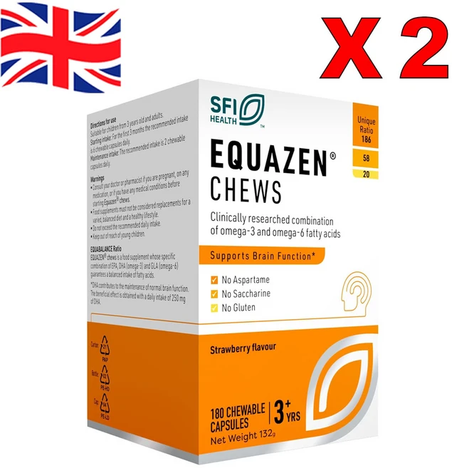 180정 2개 에쿠아젠 츄 유아용 오메가3 오메가 6 DHA EPA 영양제 딸기맛 Equazen Childrens Chews - 쿠팡