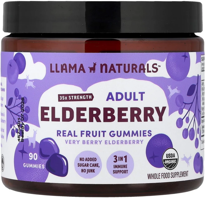 프리미엄상품 Llama Naturals 성인용 엘더베리 Real Fruit 구미젤리 베리 베리 엘더베리 구미젤리 90개 끝내주게잘나가는상품, LlamaNaturals성인용엘더베리RealFruit구 - 쿠팡