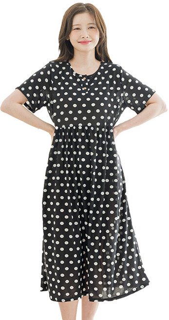 아킵 버튼 반팔 원피스 데일리 홈웨어 냉감 잠옷