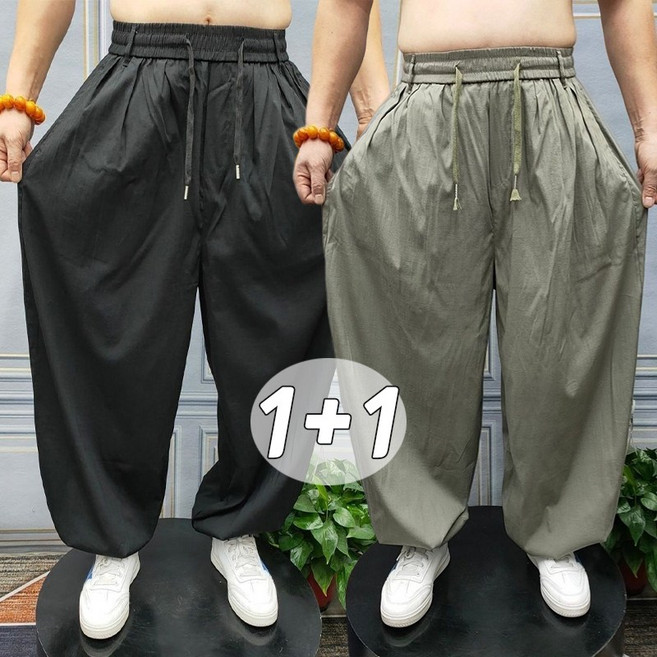 1+1 남성용 루즈핏 와이드 조거바지 ~100kg까지 밴딩 스트링 편안한 배기팬츠