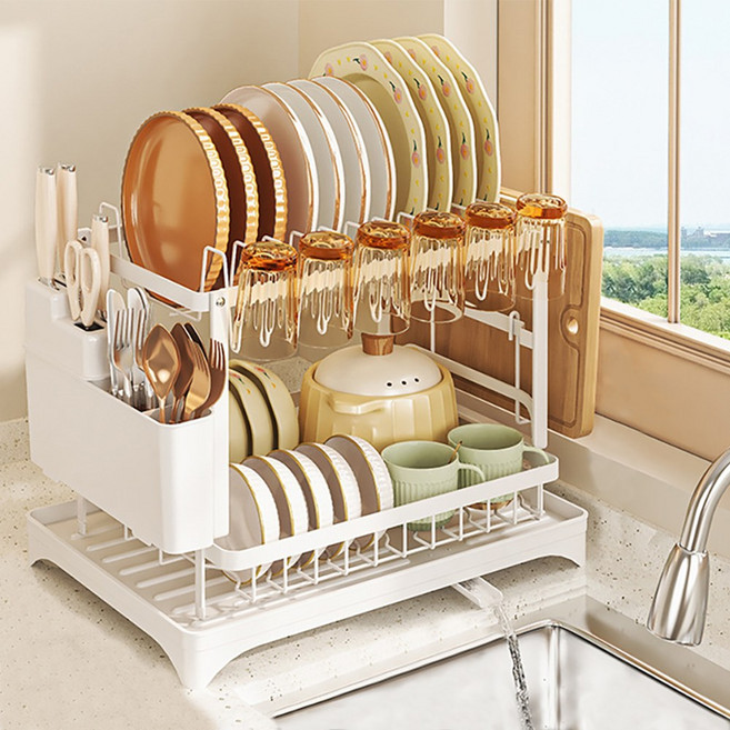 주방 카운터용 식기건조대 & 수납정리대 공간활용 최적화, 1개, 흰색