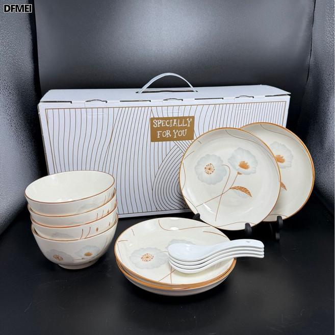 DFMEI 陶瓷斗笠飯碗家用陶瓷碗餐具套裝小清新花漾風釉下彩創意米飯碗, 1個, 歲月靜好頭12頭, 參考詳情