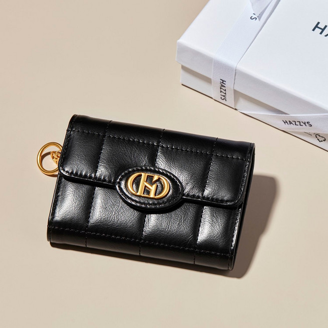 [백화점정품] 헤지스 ACC 선물포장 블랙 퀼팅 소가죽 여성 반지갑 (A/S보장)