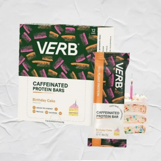 Verb 에너지 카페인 단백질 바 생일 케이크 10g 식물 기반 고단백질 비건 스낵 유기농 녹차가 포함 아침 식사 간식 51g12팩 미주 내수용, Birthday Cake - 쿠팡