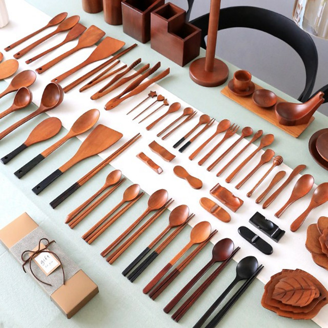 바퀴달린집 협찬 옻칠 나무 수저세트, 5-52. 베이지스트링 롱스푼, 1개