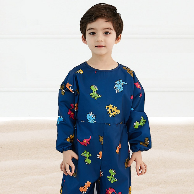 엘리몽 유아 전신 미술가운 지퍼형, 디노 네이비