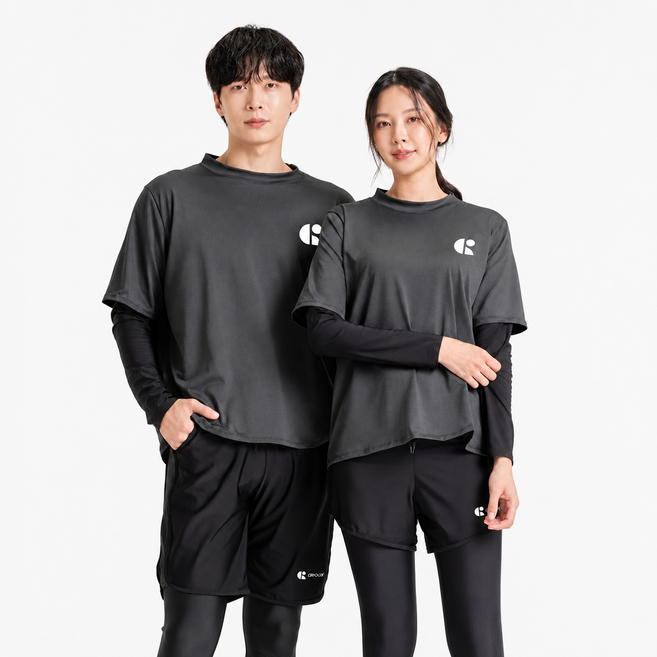 2위 - 그리드오브 커플 루즈핏 반팔일체형 래쉬가드 세트 빅사이즈포함, 여성용, 2XL, 블랙