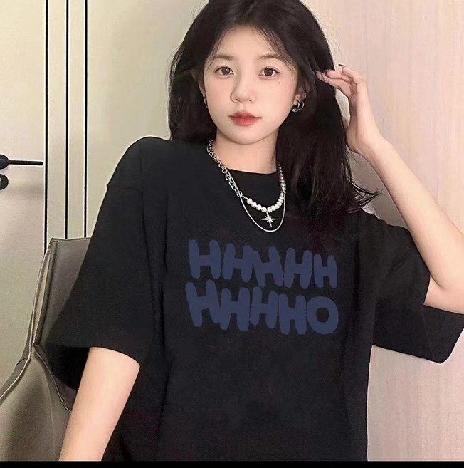 알파벳 반팔 티셔츠 여성 여름 루즈핏 상의