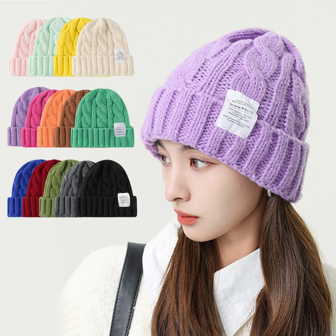 아띠꼴로 여성 니트 겨울 방한 꽈배기 비니 예쁜 털모자, 라일락퍼플, 1개