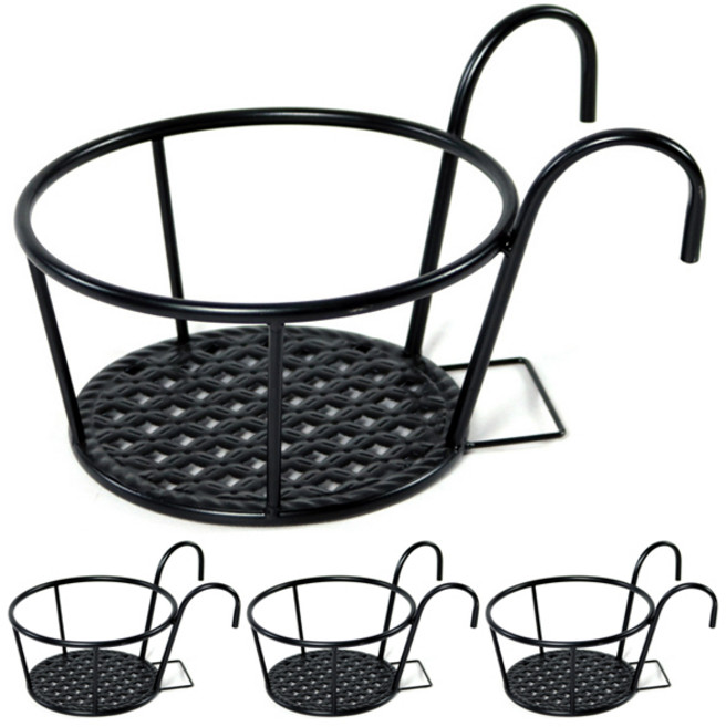 해피앤몰 철제 원형 창틀 화분걸이대 4개세트, 블랙4개세트